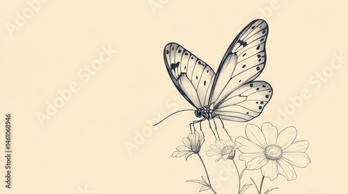 Wallpaper Mural Elegant butterfly illustration on pastel background with flowers.  Possible use Stock photo for nature, beauty, or art related projects Torontodigital.ca