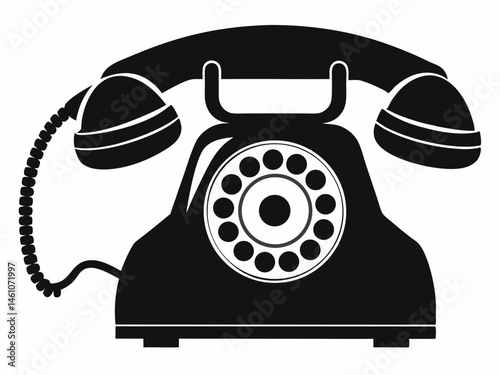 Rotary dial telephone with speakerphone silhouette,retro telephone vector icon