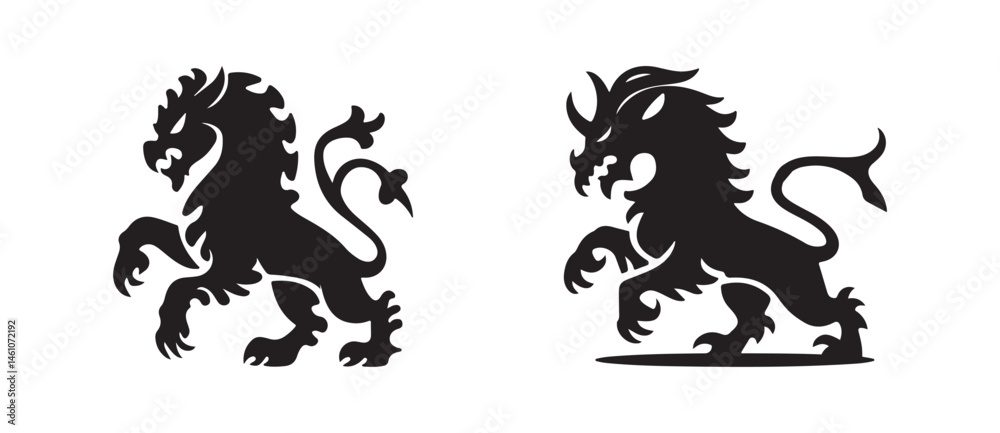 mythical beast silhouette set isolated vector icon design with a white background mythical beast silhouette set isolated vector icon design with a white background