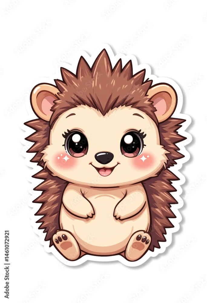 Fototapeta premium Cute Vector hedgehog Sticker with Sparkly Eyes on White Background – Kawaii