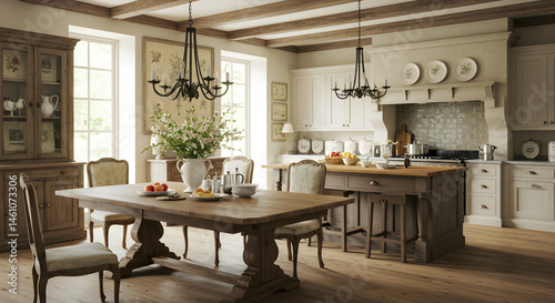 Elegant Kitchen Interior With Wooden Accents And Rustic Charm