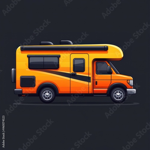 Bright orange camper van parked in a stylish design showcasing travel freedom and adventure