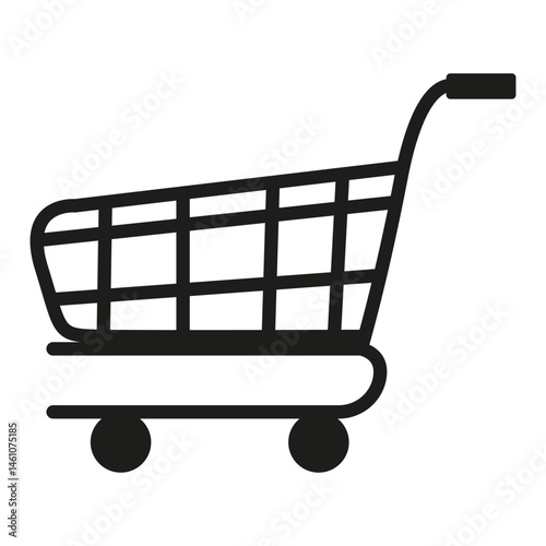 Shopping cart silhouette icon representing retail experience and consumer activity in a minimalistic style