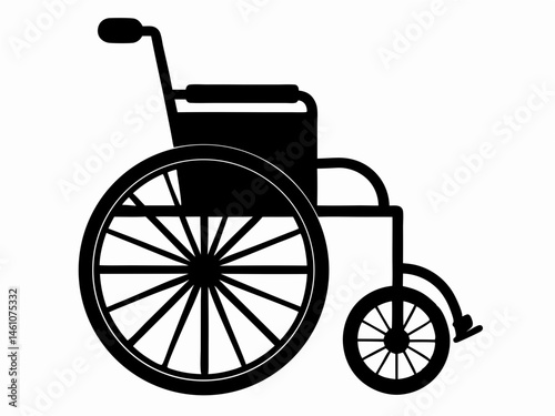 Wheelchair silhouette vector illustration. A black and white picture of a wheelchair with a wheel 