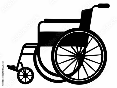 Wheelchair silhouette vector illustration. A black and white picture of a wheelchair with a wheel 
