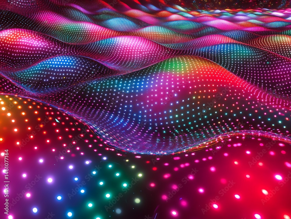 Dynamic, colorful LED light display with undulating texture. Dynamic, colorful LED light display with undulating texture.