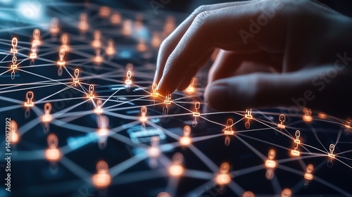 Business professionals forming strategic connections through futuristic networking interfaces