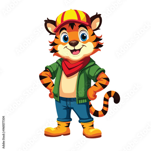 Cheerful Tiger Cub in Stylish Outfit Tiger mascot