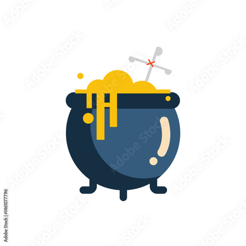 Illustration of a cauldron with bubbling potion, suitable for magic, fantasy, or Halloween themes.