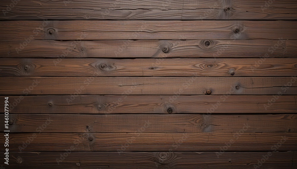 Obraz premium Dark stained wooden planks with visible wood grain and knots cre