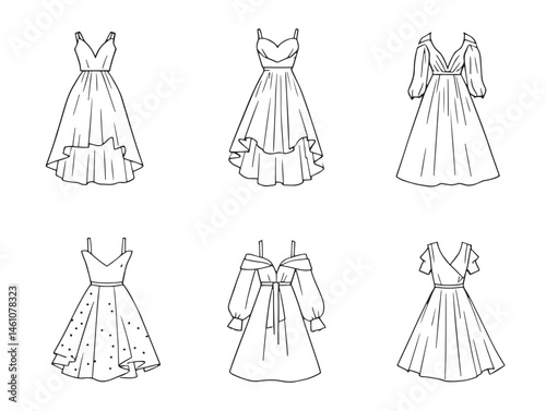 Beautiful Moonlace Dress Line Art for Fashion Themed Stock Vector Design