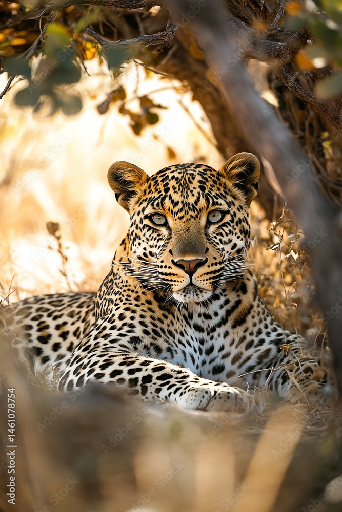 Leopard's Serene Gaze: A Captivating Portrait of Wildlife in its Natural Habitat