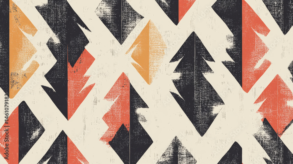 Fototapeta premium Stylish seamless pattern featuring arrows in vibrant colors, creating dynamic and modern design. combination of black, orange, and yellow adds bold touch to any project
