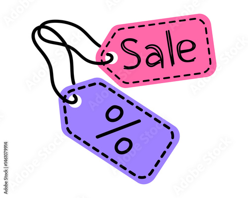 Colorful sale tags with percentage symbol ready for promotion during shopping events