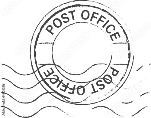 Post stamp air mail postage rubber vintage frame, seal. Line retro textured blank postmark border template. Grunge circle airmail print, design element.