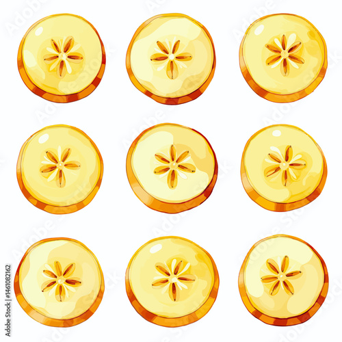 Nine Slices of Banana Watercolor Illustration Perfect for Food Blog or Recipe Design