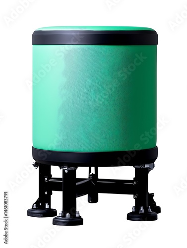 Cylindrical teal container on black stand photo