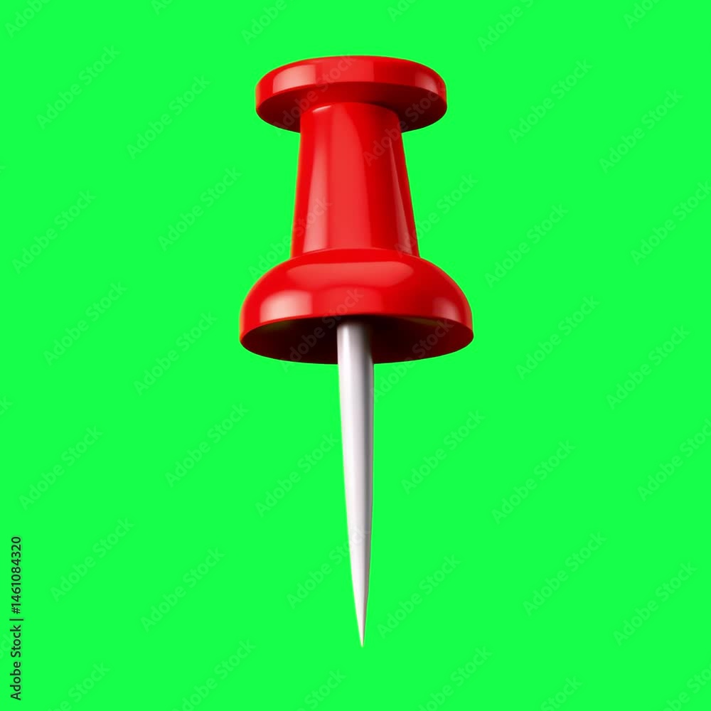 Push pin 3d element animation, transparent 4K video, green screen
