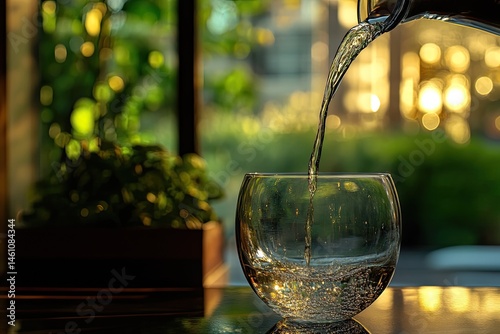 Clear water pouring into a glass bowl