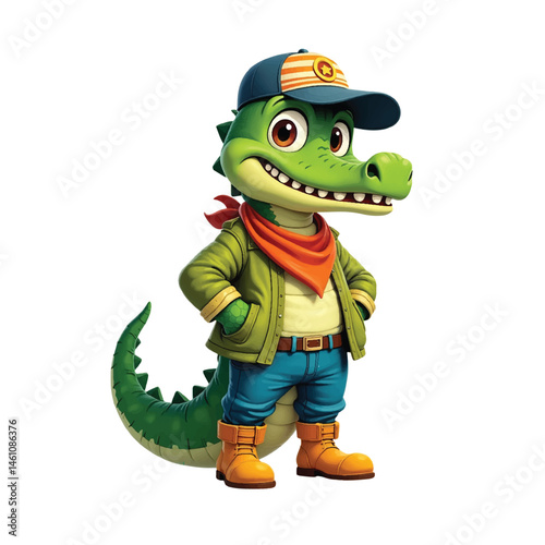 Smiling Cartoon Crocodile Mascot in Outfit