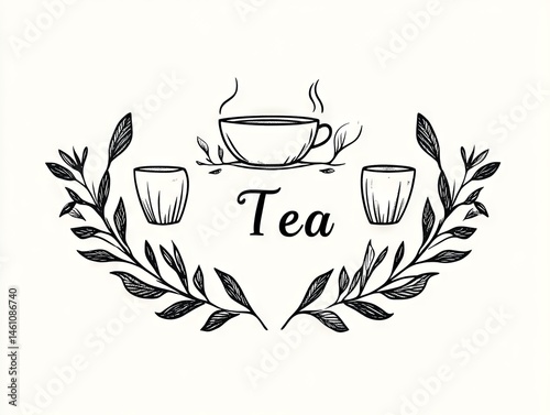 tea line icon on white background , logo of tea cup on white background 