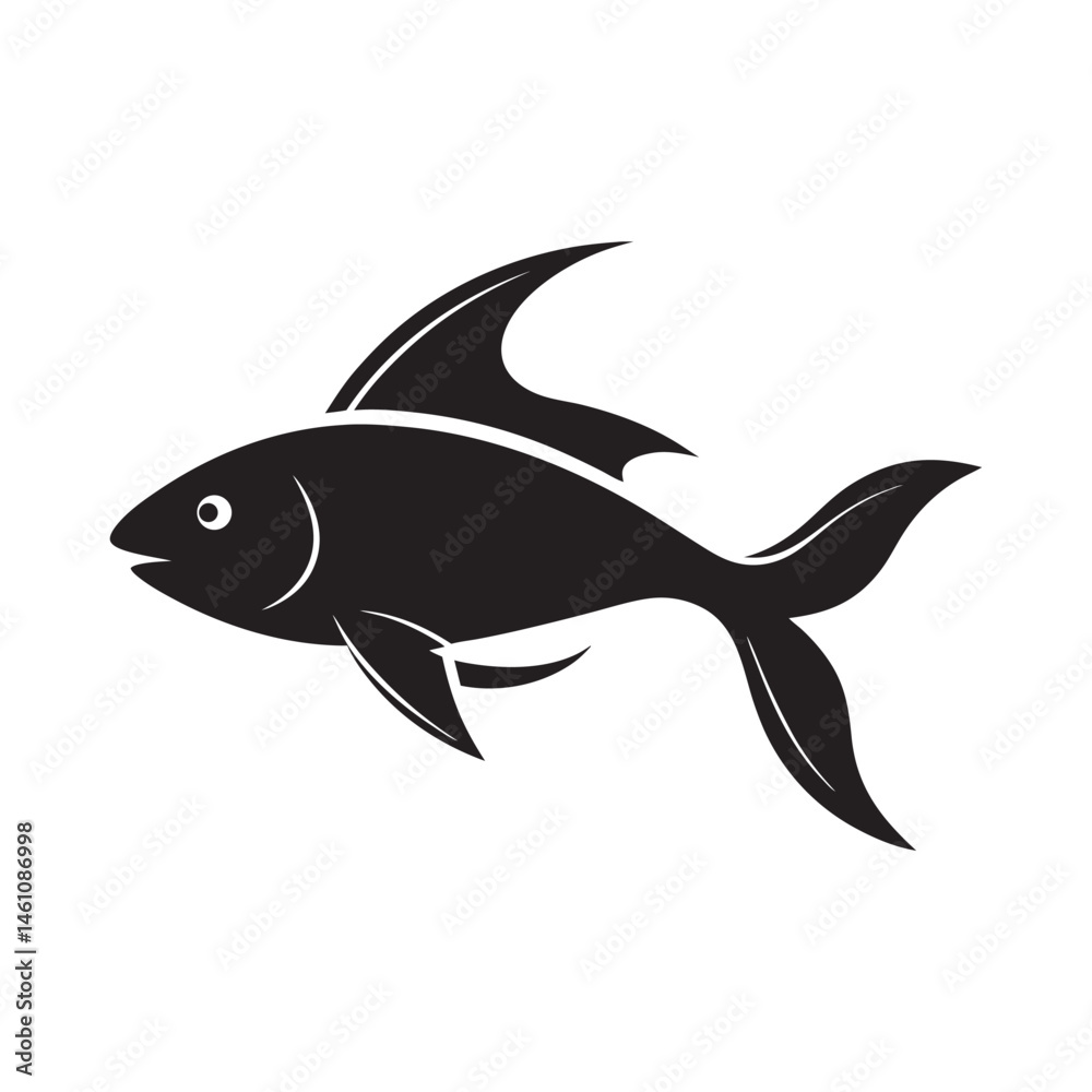 Fototapeta premium Diving Fish Silhouette with Streamlined Body on White