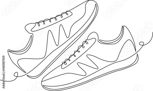 Continuous single one line drawing of casual sneakers shoes minimalism design outline vector illustration, editable storke.