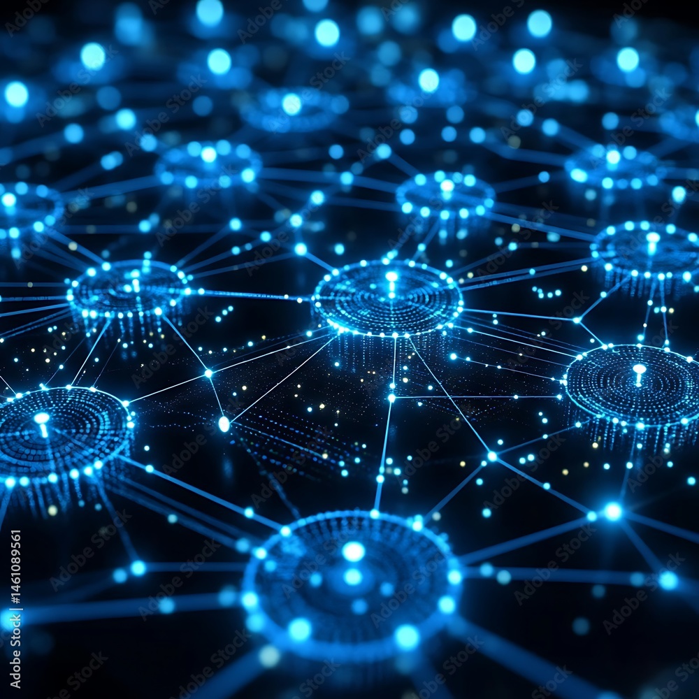 Obraz premium Abstract network design with glowing blue nodes.