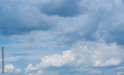 Blue Sky with White Clouds, Sunny Cloudy Sky Texture Background, Fluffy Clouds Pattern, Sunny Cumulus