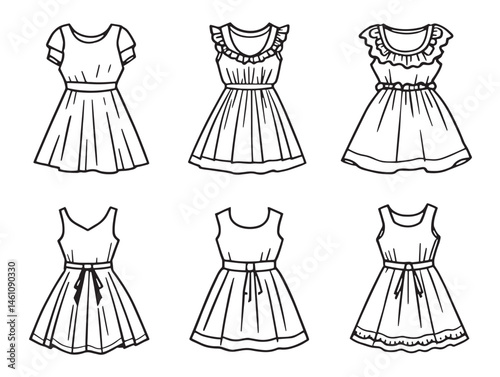 Beautiful Pale Thread Dress Detailed Line Art for Designers