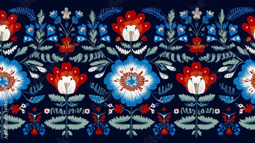 Obraz na płótnie Colorful floral pattern design on a dark background, perfect for various projects. w salonie