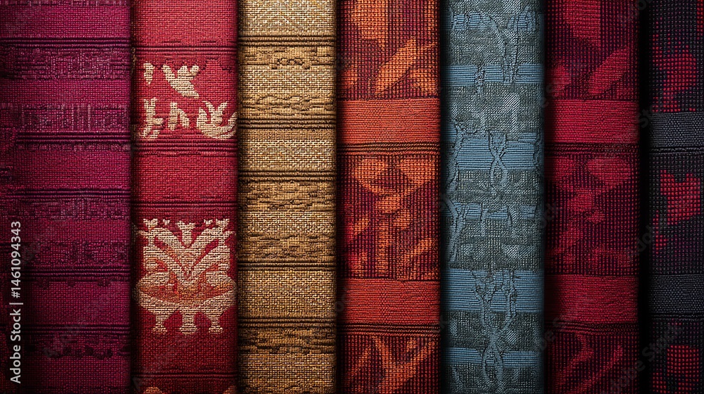 Colorful textile patterns displayed in a harmonious arrangement.