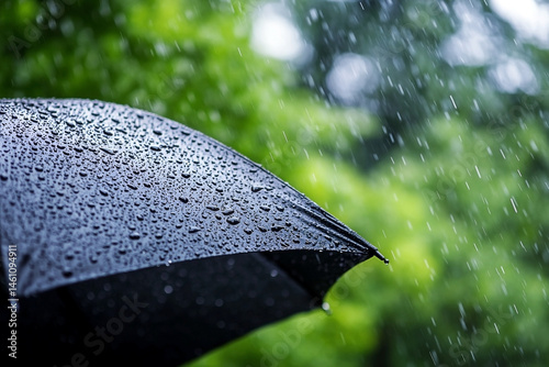 Obraz na płótnie Raindrops on Umbrella: A serene depiction of protection against a rainy deluge w salonie