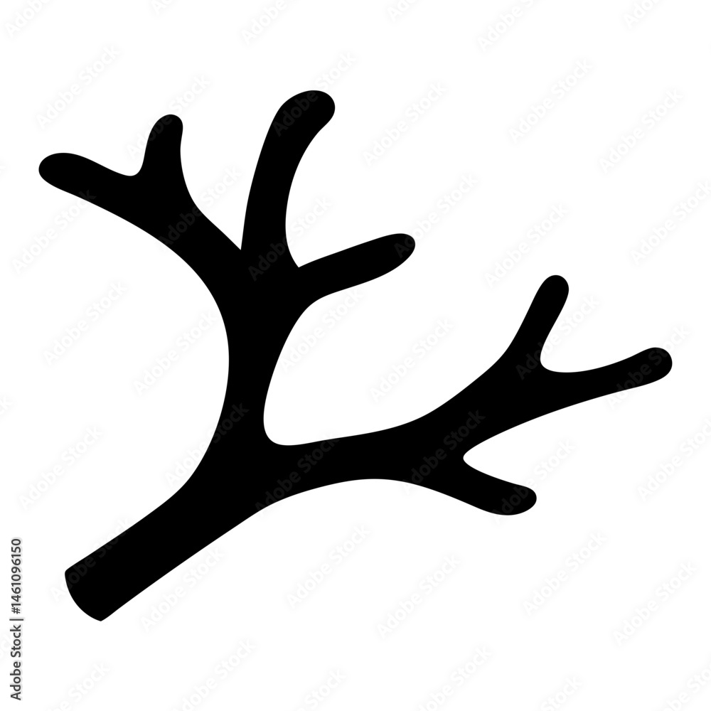 Silhouette of a plant branch with rounded leaves on a white background Silhouette of a plant branch with rounded leaves on a white background