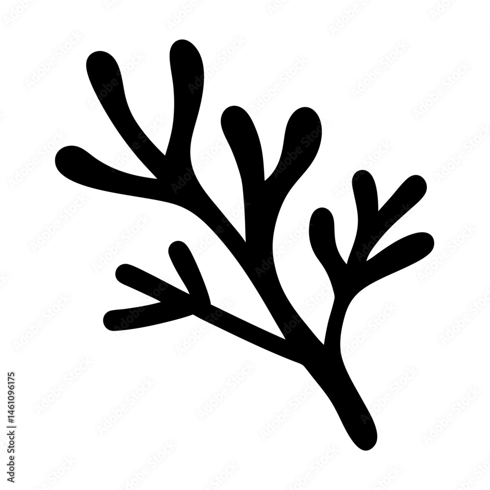 Silhouette of a plant branch with rounded leaves on a white background Silhouette of a plant branch with rounded leaves on a white background
