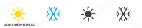 Set icon climate. Sun and snowflake in pixel art. Cold and heat graphic symbol. Weather icon in vector pixel style. Temperature illustration