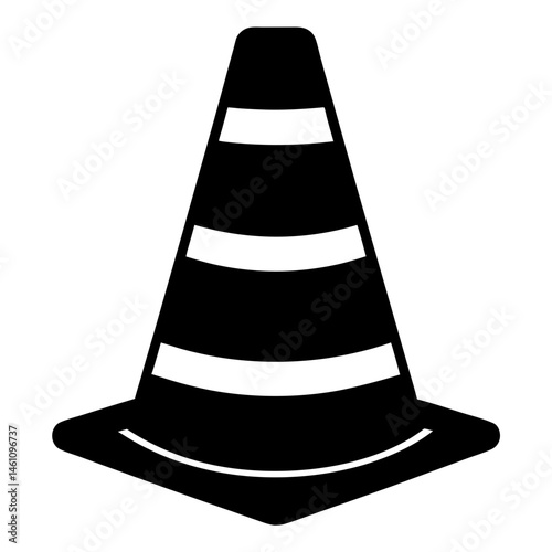 Isolated black and white traffic cone with stripes for safety measures