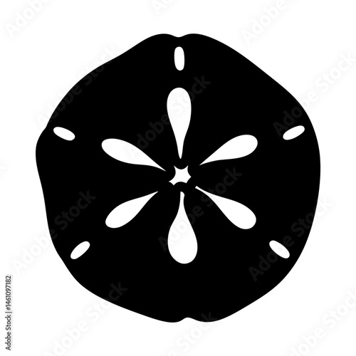 Black and White Sand Dollar Silhouette with Star Petal Pattern on White