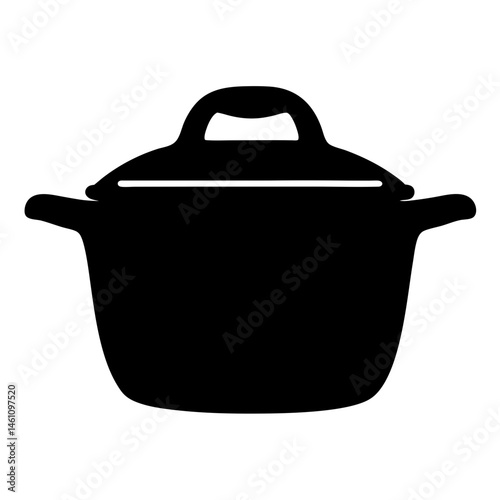 A Silhouette of a Lidded Cooking Pot, Isolated on a White Background
