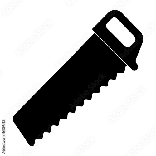 Isolated black silhouette of a hand saw on a white background