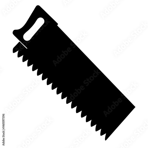 Black and White Silhouette Illustration of Hand Saw for Cutting Wood