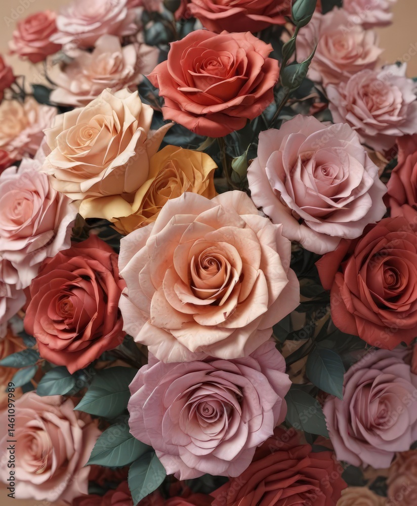 Intricate paper rose arrangement, varied hues, full frame, rose, design, top view Intricate paper rose arrangement, varied hues, full frame, rose, design, top view