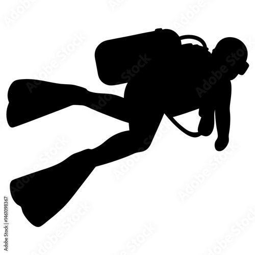 Silhouette of scuba diver underwater, exploring the depths of the ocean world