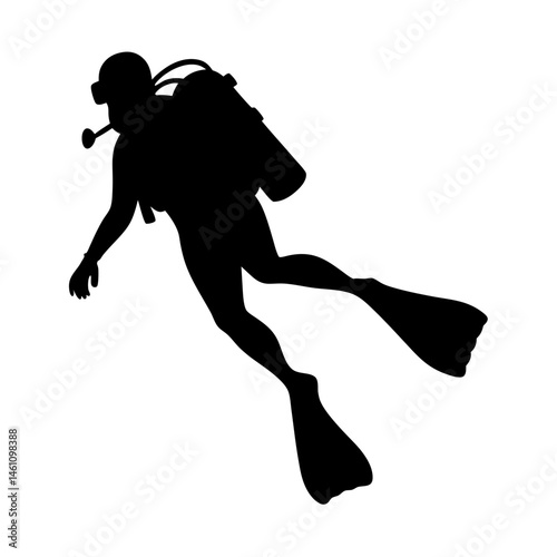 Silhouette of a scuba diver swimming underwater exploring the ocean depths