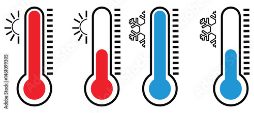 Four Thermometers Showing Hot and Cold Temperatures