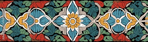 Obraz na płótnie Colorful floral design pattern on a black background, detailed and vibrant. w salonie