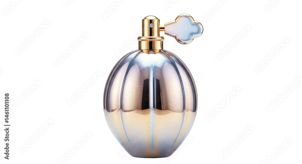 Obraz premium Isolated Holographic Rounded Perfume Bottle with Atomizer