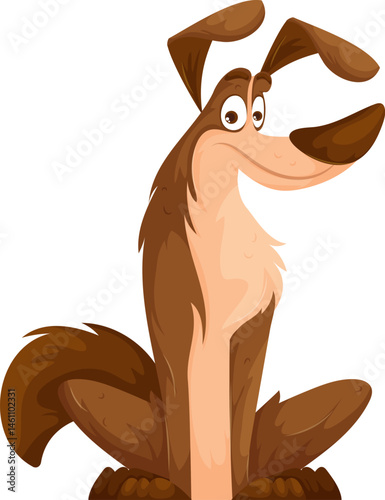 Cute cartoon-style illustration of a brown dog sitting with a happy expression, floppy ears, and a bushy tail, designed in a playful and friendly style.