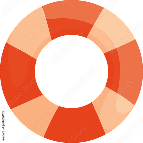 Simple and colorful cartoon-style life buoy with red and white stripes, symbolizing safety, rescue, and beach or poolside fun.