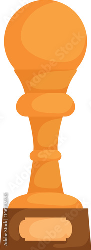 Illustration of a golden trophy featuring a round top and a wooden base, symbolizing achievement, recognition, and success, isolated on white.